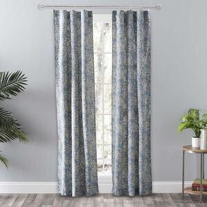Ellis Curtain -  Lexington Leaf Pattern on Colored Gr Blue